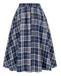 Vintage Plaid Buttoned High Waist Midi Skirt - Blue