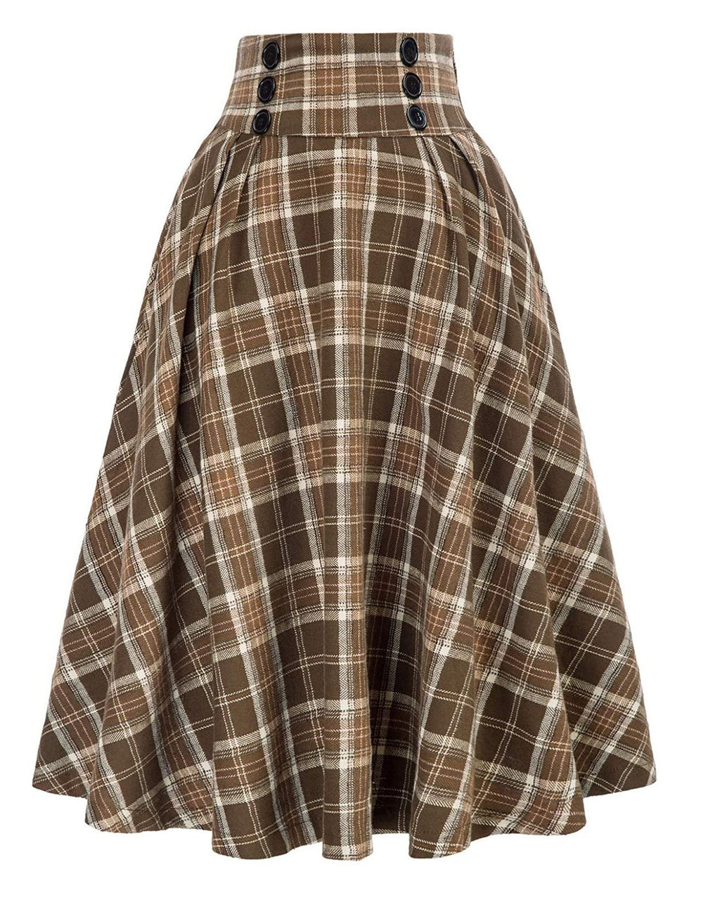 Vintage Plaid Buttoned High Waist Midi Skirt - Yellow