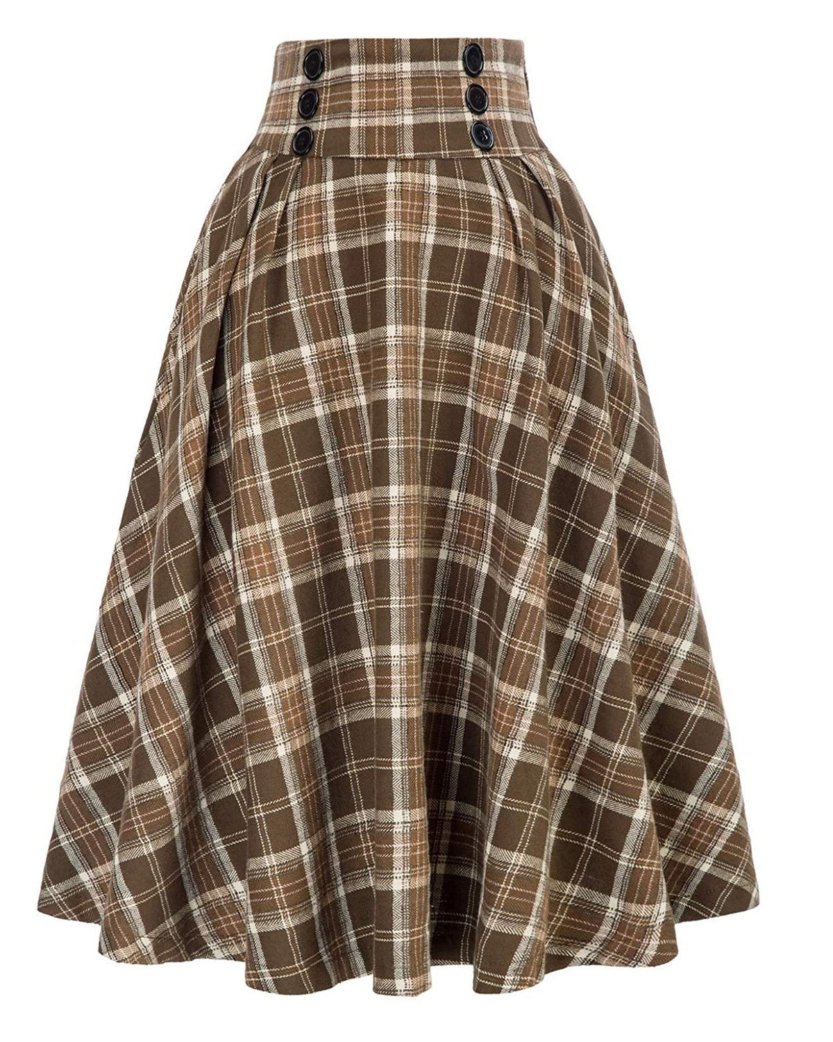 Vintage Plaid Buttoned High Waist Midi Skirt - Yellow
