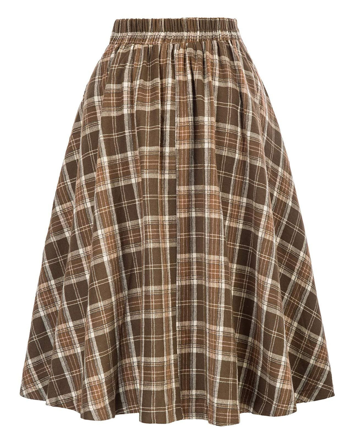 Vintage Plaid Buttoned High Waist Midi Skirt - Yellow - 1