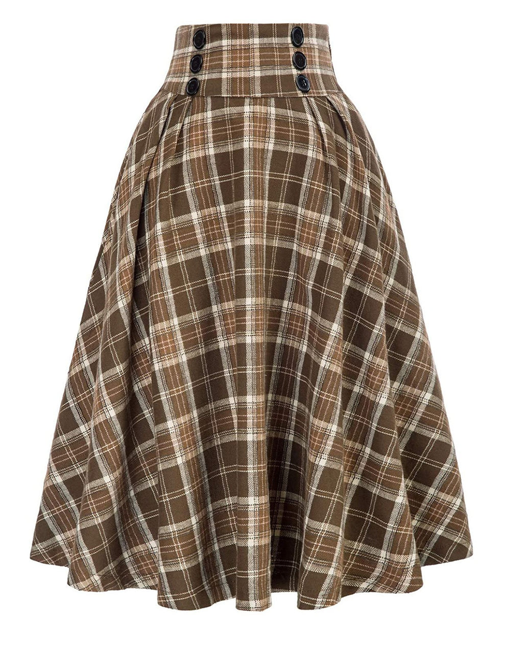 Vintage Plaid Buttoned High Waist Midi Skirt - Yellow - 2