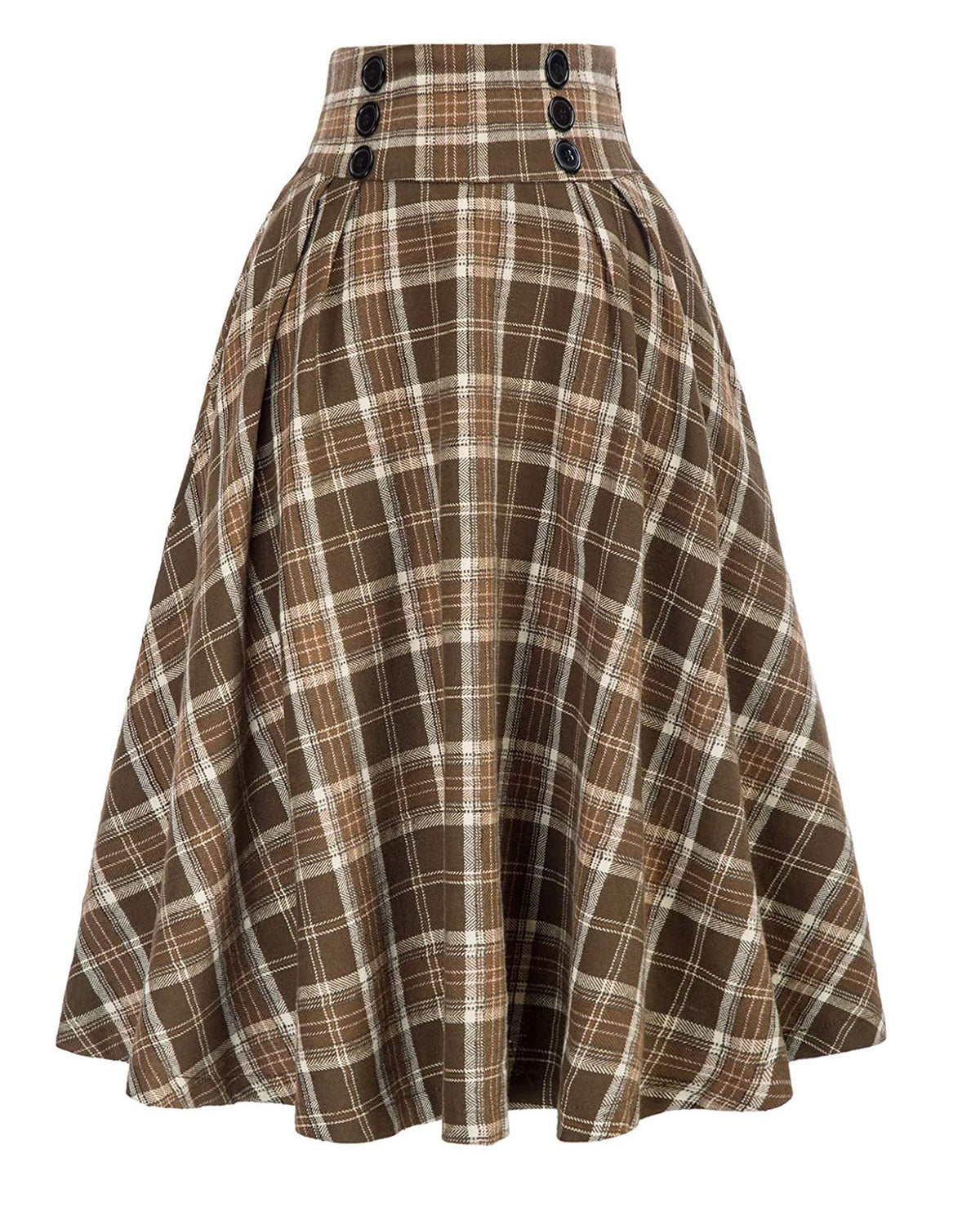 Vintage Plaid Buttoned High Waist Midi Skirt - Yellow - 2