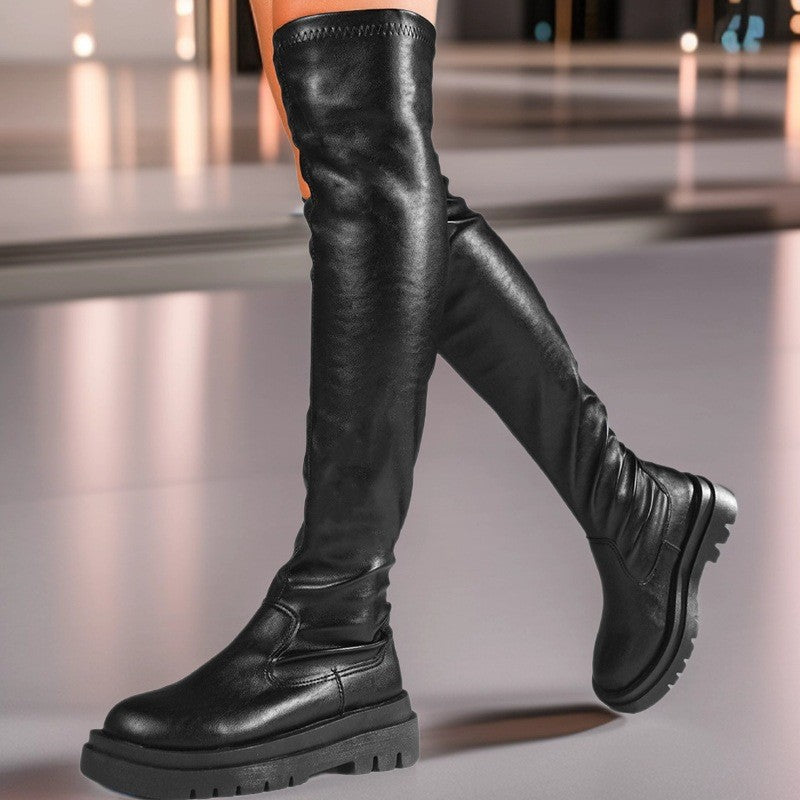 Stretch Over the Knee Lug Sole Boots