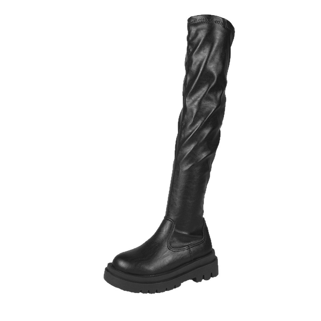 Stretch Over the Knee Lug Sole Boots