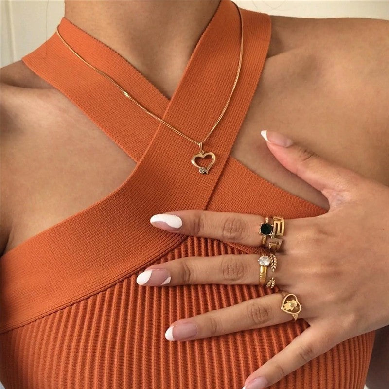 Cross Halter Neck Ribbed Crop Tank Top - Orange - 5