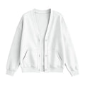 V Neck Fleece Cardigan With Pockets - White