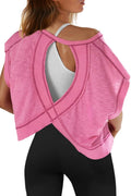 Open Back Twist Slouchy Workout Tee - Pink