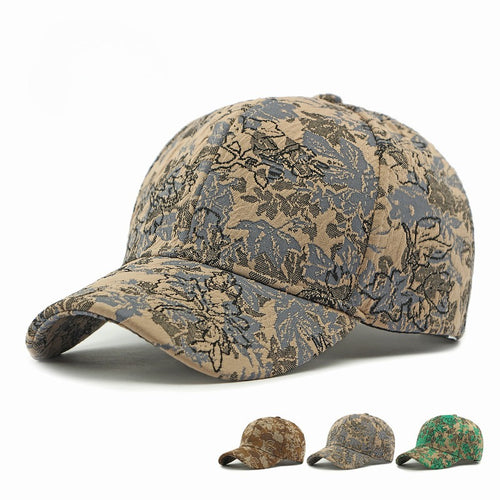 Abstract Leaf Print Ponytail Ball Cap - Coffee