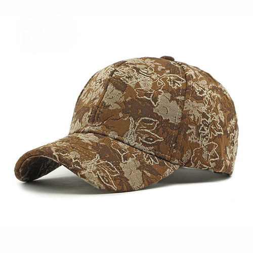 Abstract Leaf Print Ponytail Ball Cap - Coffee - 1