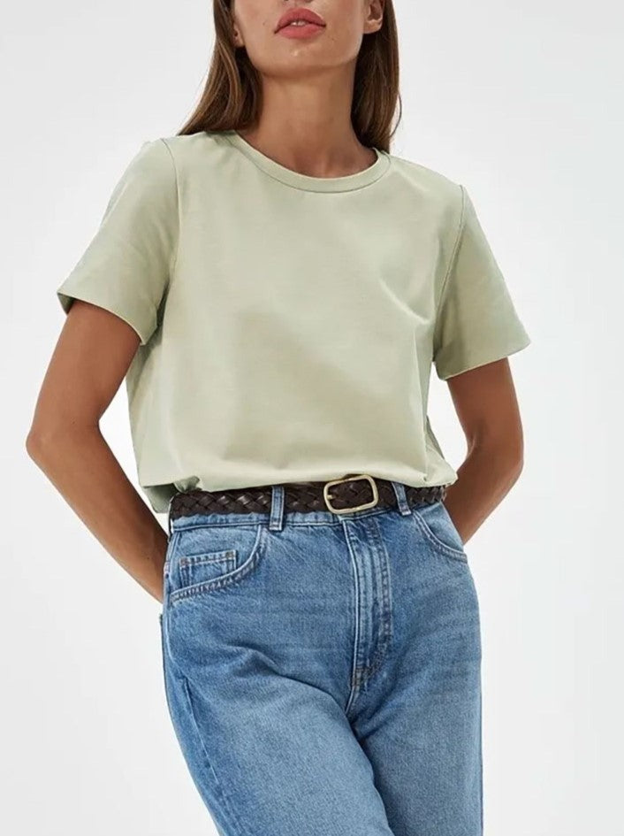 Relaxed Crewneck Short Sleeve Cotton Tee - Beangreen