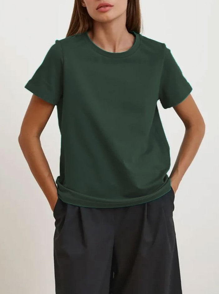 Relaxed Crewneck Short Sleeve Cotton Tee - Darkgreen