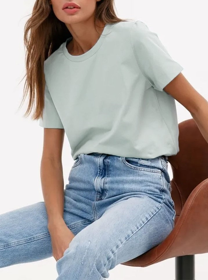 Relaxed Crewneck Short Sleeve Cotton Tee - Glacierblue
