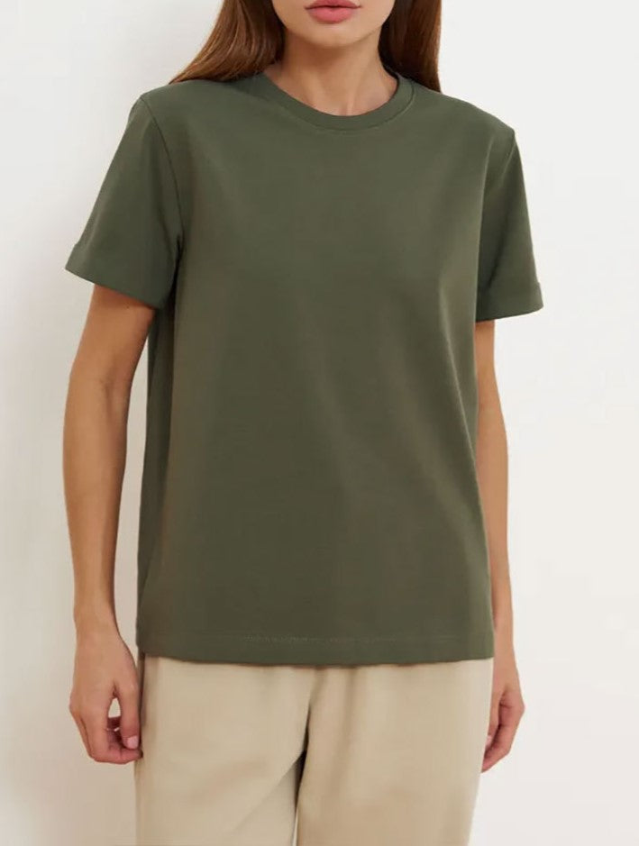 Relaxed Crewneck Short Sleeve Cotton Tee - Green
