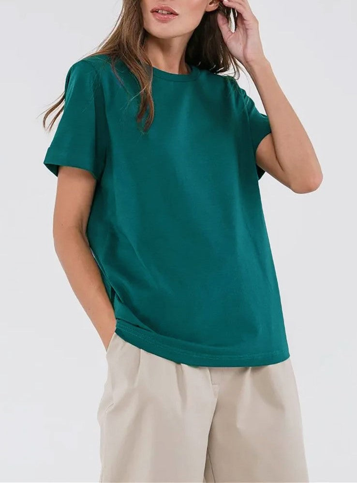 Relaxed Crewneck Short Sleeve Cotton Tee - Greenblue
