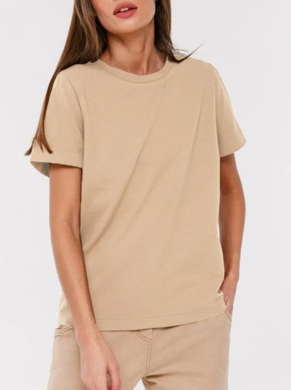 Relaxed Crewneck Short Sleeve Cotton Tee - Khaki