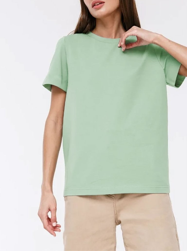 Relaxed Crewneck Short Sleeve Cotton Tee - Lightgreen