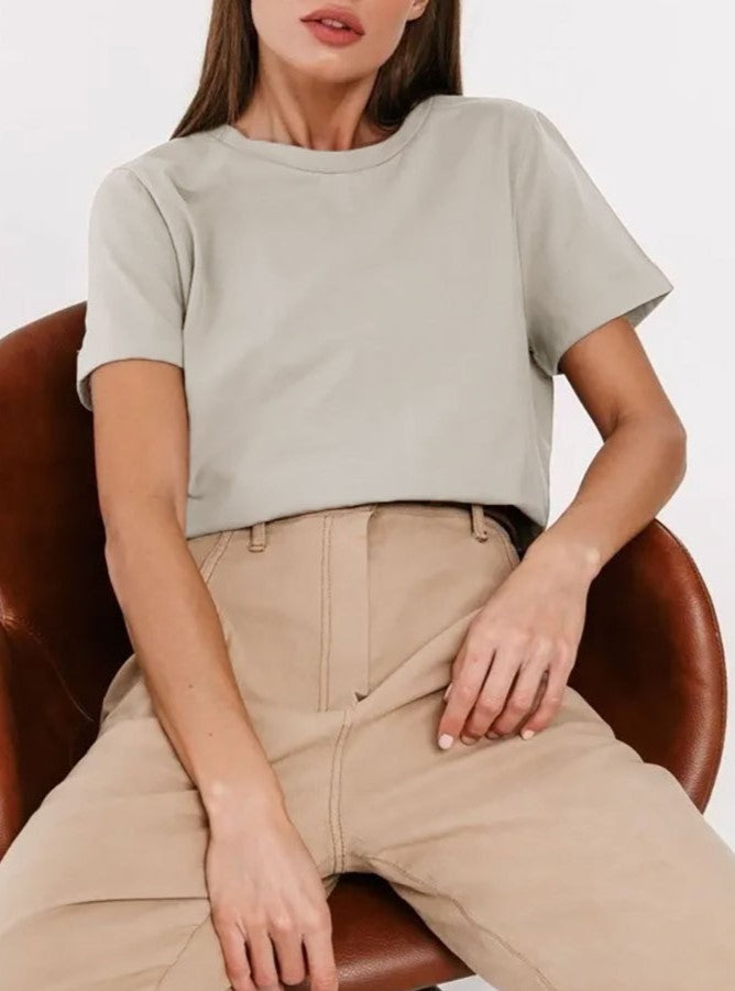 Relaxed Crewneck Short Sleeve Cotton Tee - Lightgrey