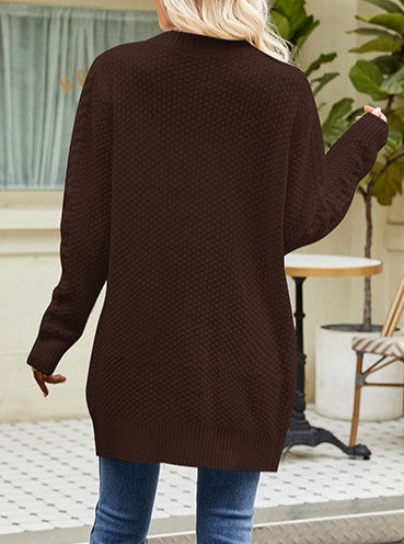 Button Front Cable Knit Duster Cardigan - Coffee - 1