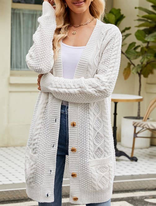 Button Front Cable Knit Duster Cardigan