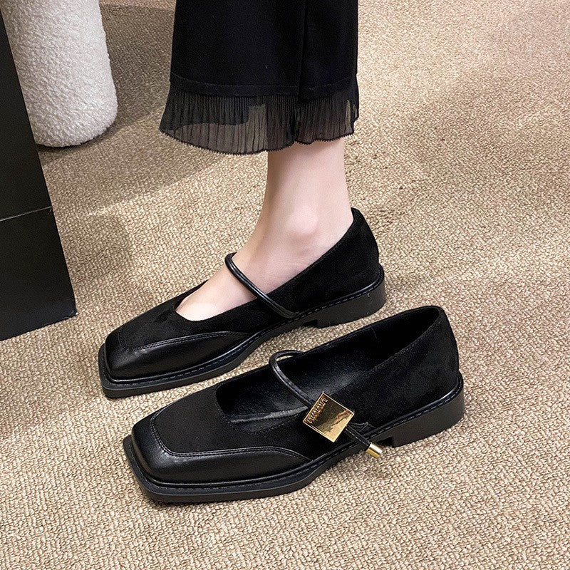 Two Tone Square Toe Mary Jane Flats