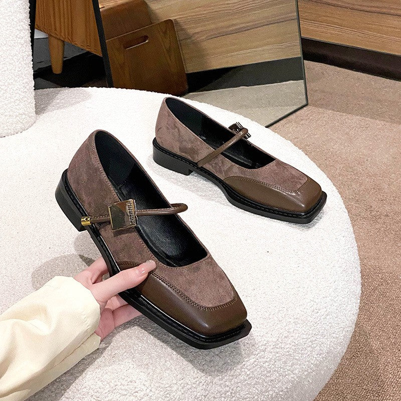 Two Tone Square Toe Mary Jane Flats