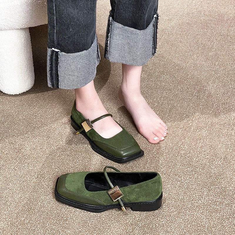 Two Tone Square Toe Mary Jane Flats