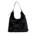 Fluffy Shaggy Faux Fur Hobo Bag - Black