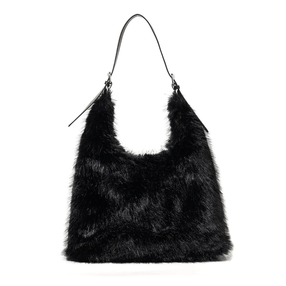 Fluffy Shaggy Faux Fur Hobo Bag - Black