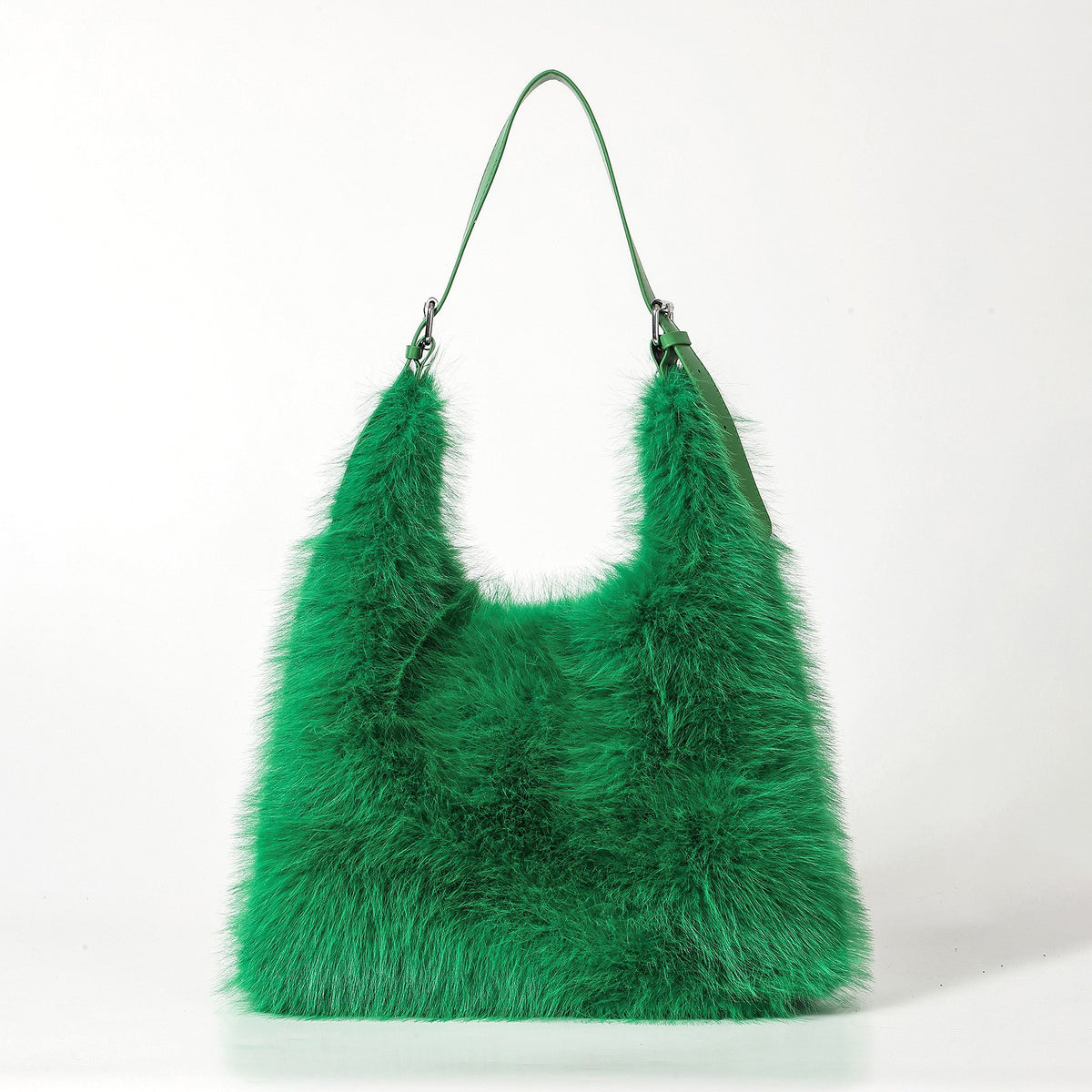 Fluffy Shaggy Faux Fur Hobo Bag - Green