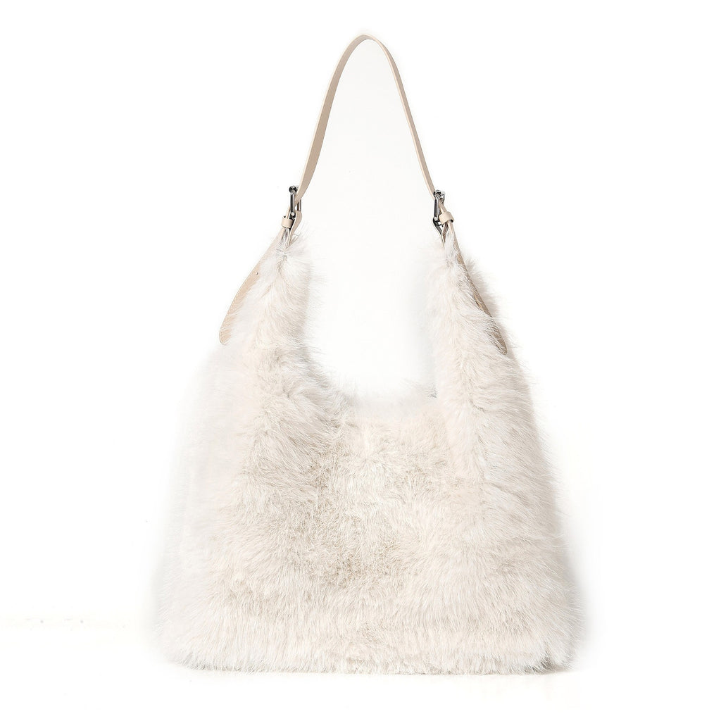 Fluffy Shaggy Faux Fur Hobo Bag - Ivory