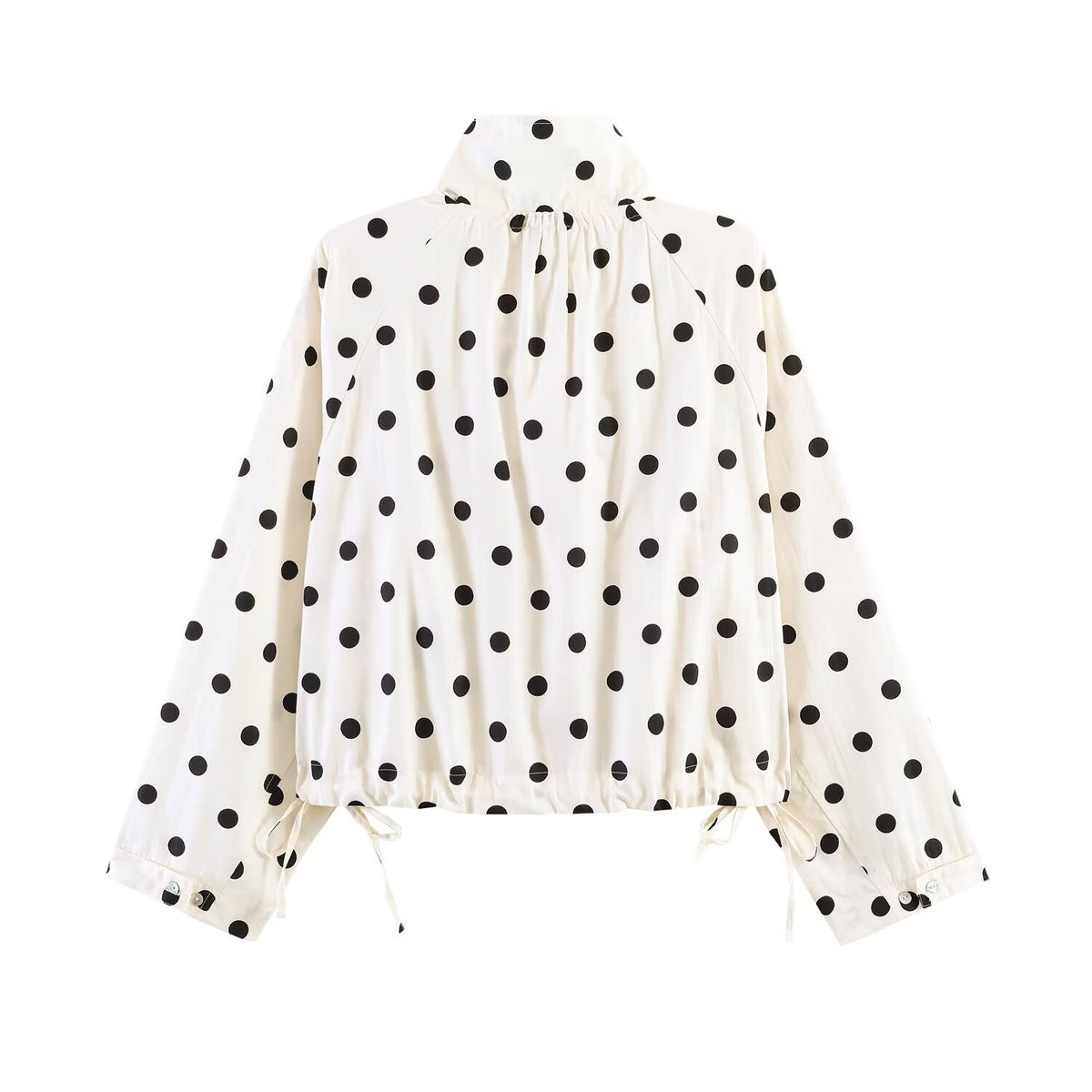 Polka Dot Cropped Jacket With Tie Hem - Beige - 2