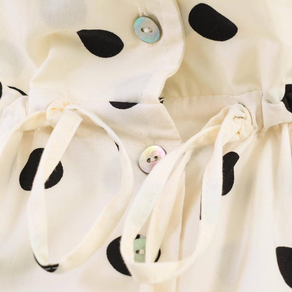 Polka Dot Cropped Jacket With Tie Hem - Beige - 4