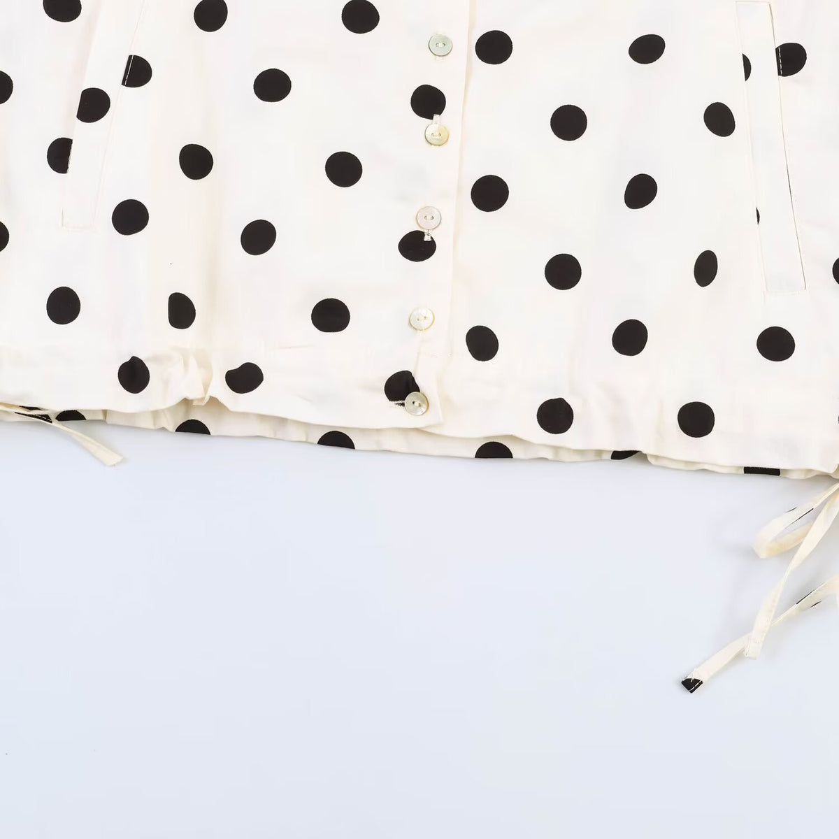 Polka Dot Cropped Jacket With Tie Hem - Beige - 5