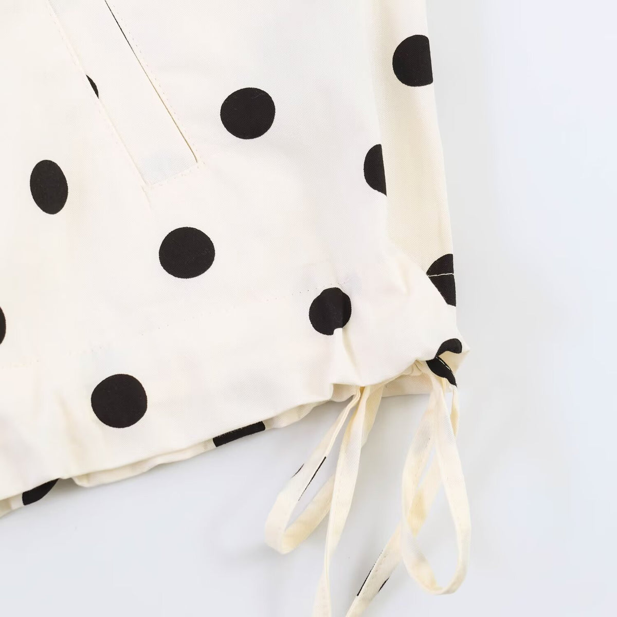 Polka Dot Cropped Jacket With Tie Hem - Beige - 6