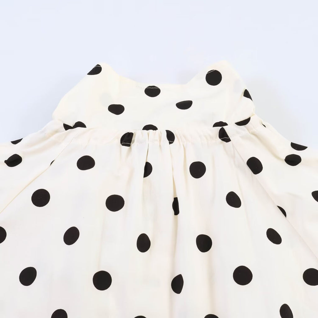 Polka Dot Cropped Jacket With Tie Hem - Beige - 7