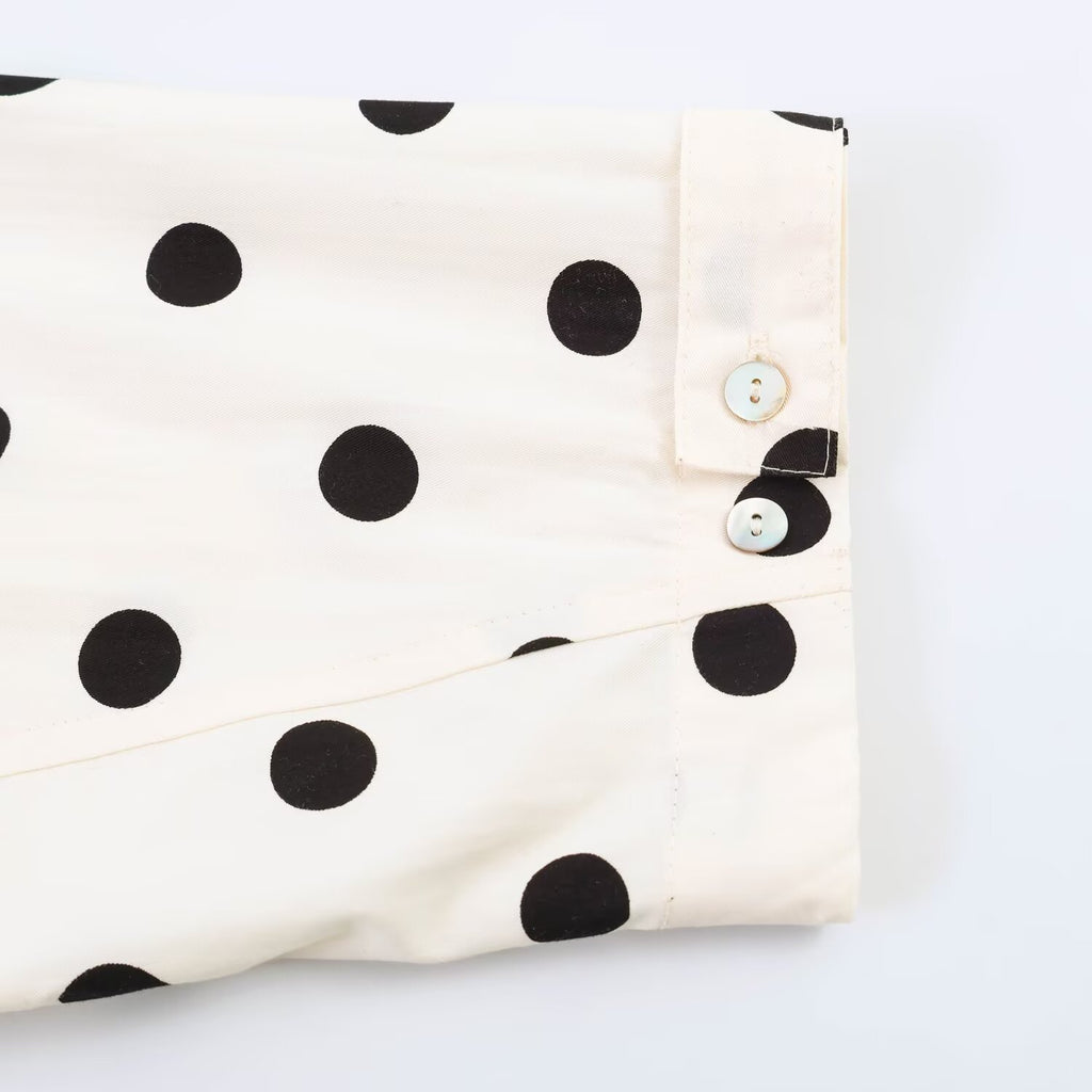 Polka Dot Cropped Jacket With Tie Hem - Beige - 8