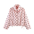 Polka Dot Cropped Jacket With Tie Hem - Pink
