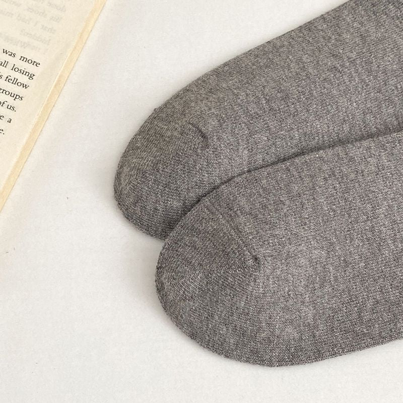 Ribbed Cuff Cotton Crew Socks - DarkGrey - 5