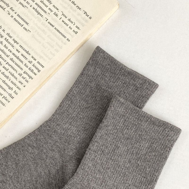 Ribbed Cuff Cotton Crew Socks - DarkGrey - 6