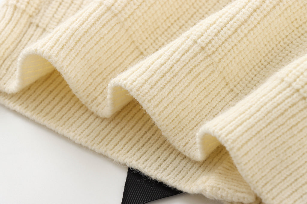 Satin Bow Front Crewneck Knit Cardigan - OffWhite - 3