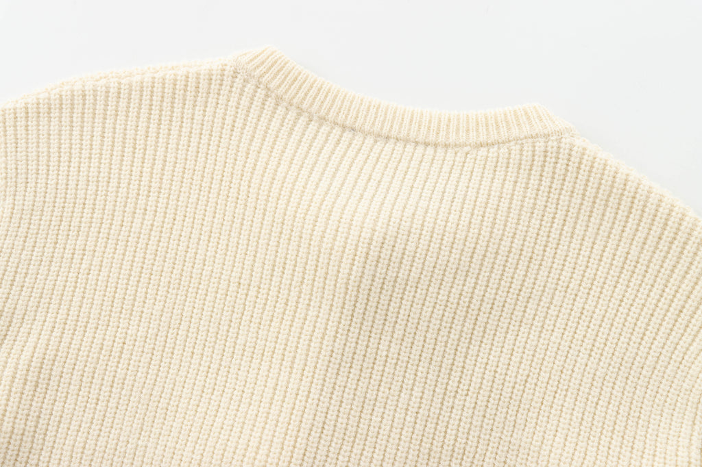 Satin Bow Front Crewneck Knit Cardigan - OffWhite - 4