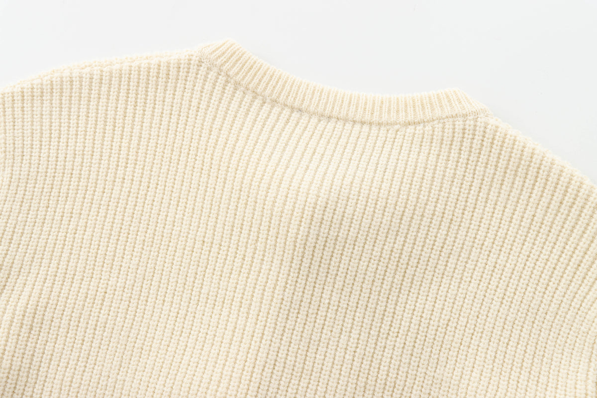 Satin Bow Front Crewneck Knit Cardigan - OffWhite - 4