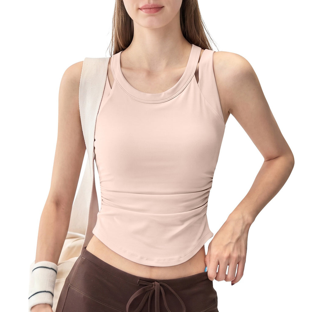 Ruched Layered Strap Padded Slim Fit Workout Tank