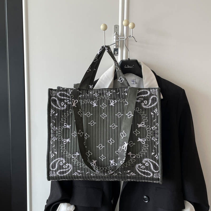 Paisley Bandana Quilted Large Shoulder Tote Bag - Army_Green
