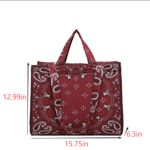 Paisley Bandana Quilted Large Shoulder Tote Bag - Red - 1
