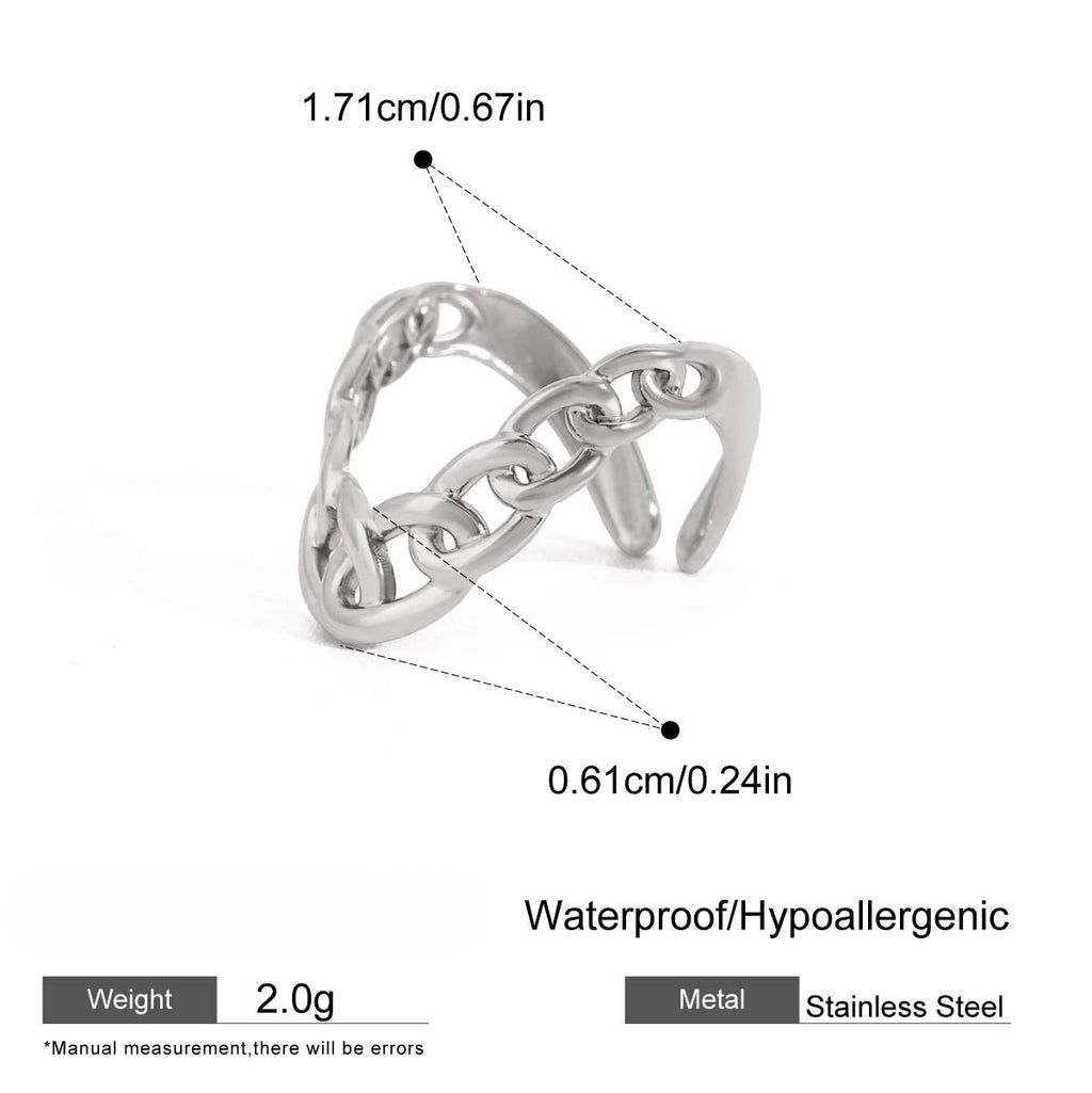Chain Link Chevron Open Ring Set - Silvery-2