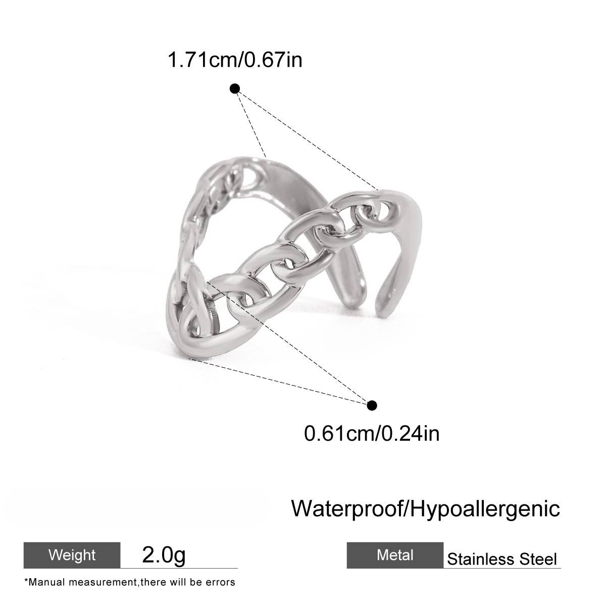 Chain Link Chevron Open Ring Set - Silvery-2