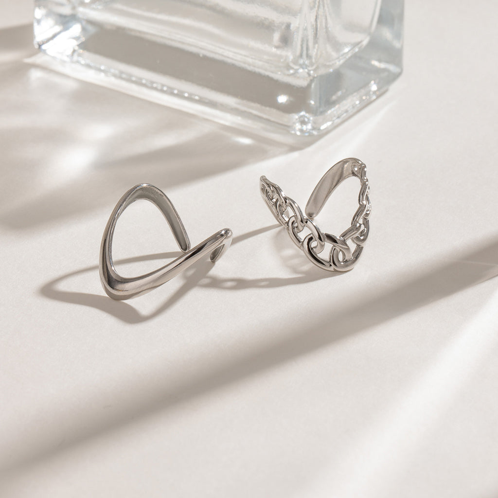 Chain Link Chevron Open Ring Set - Silvery-2 - 1