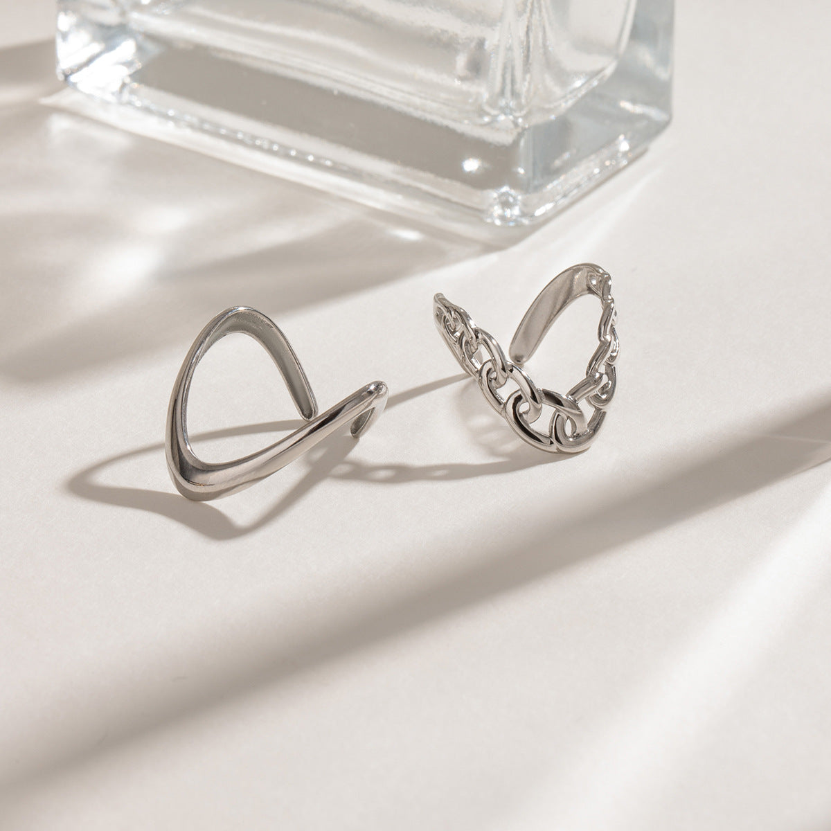 Chain Link Chevron Open Ring Set - Silvery-2 - 1