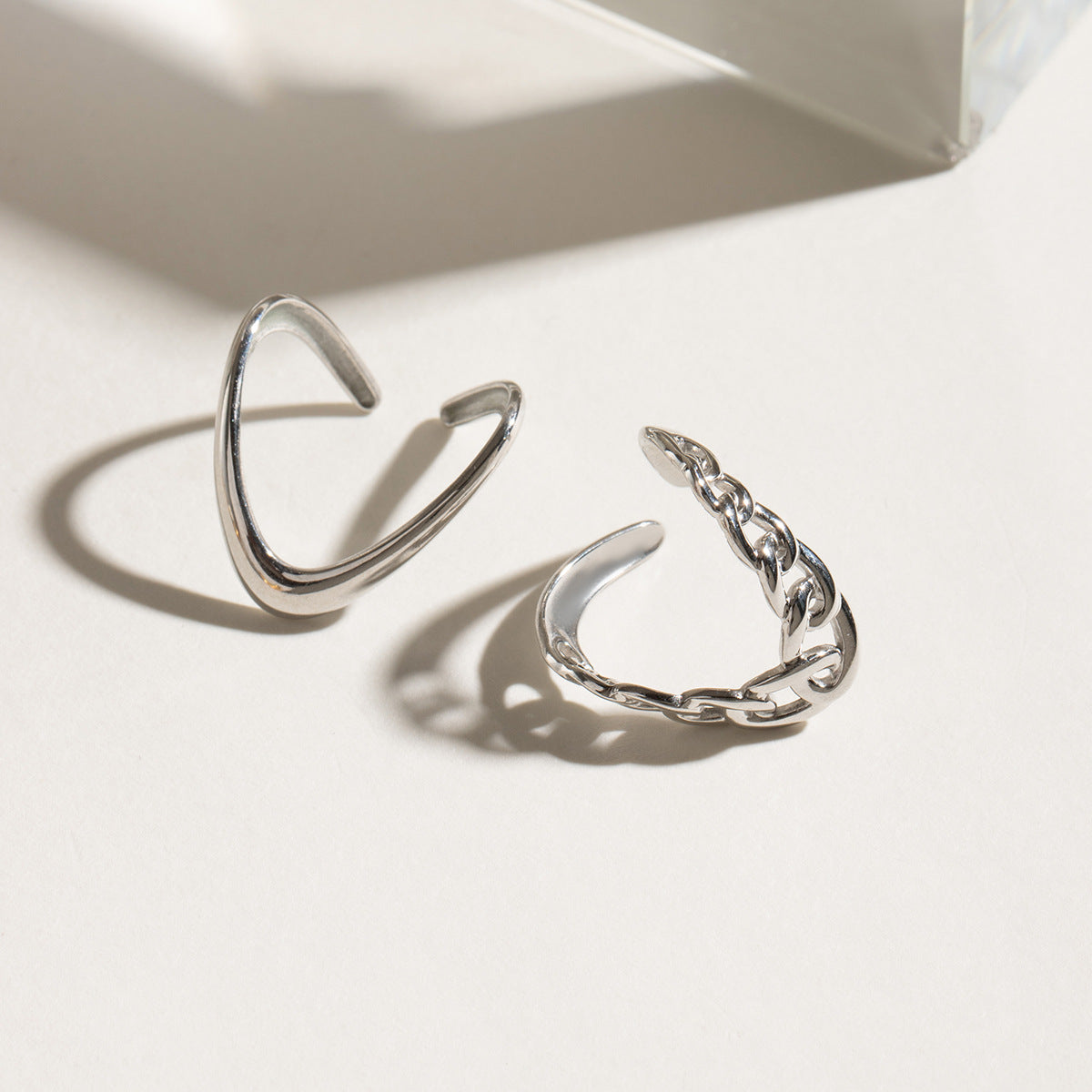 Chain Link Chevron Open Ring Set - Silvery-2 - 2